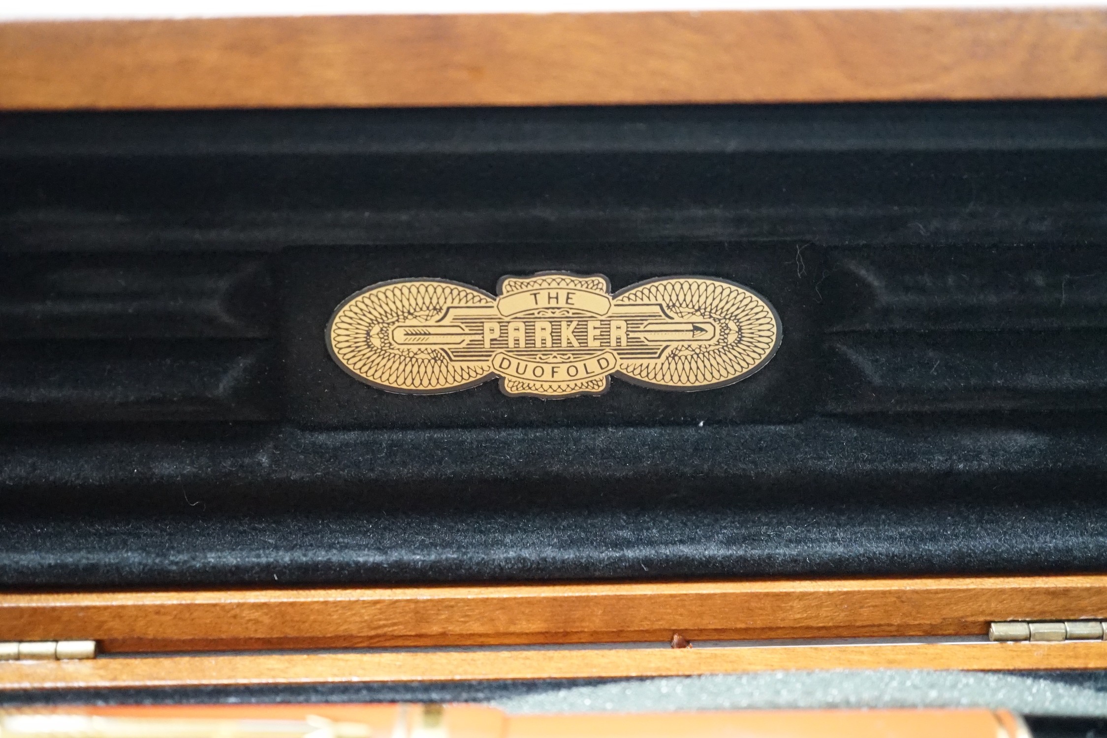 A cased Parker Duofold pencil and 18k nib fountain pen set